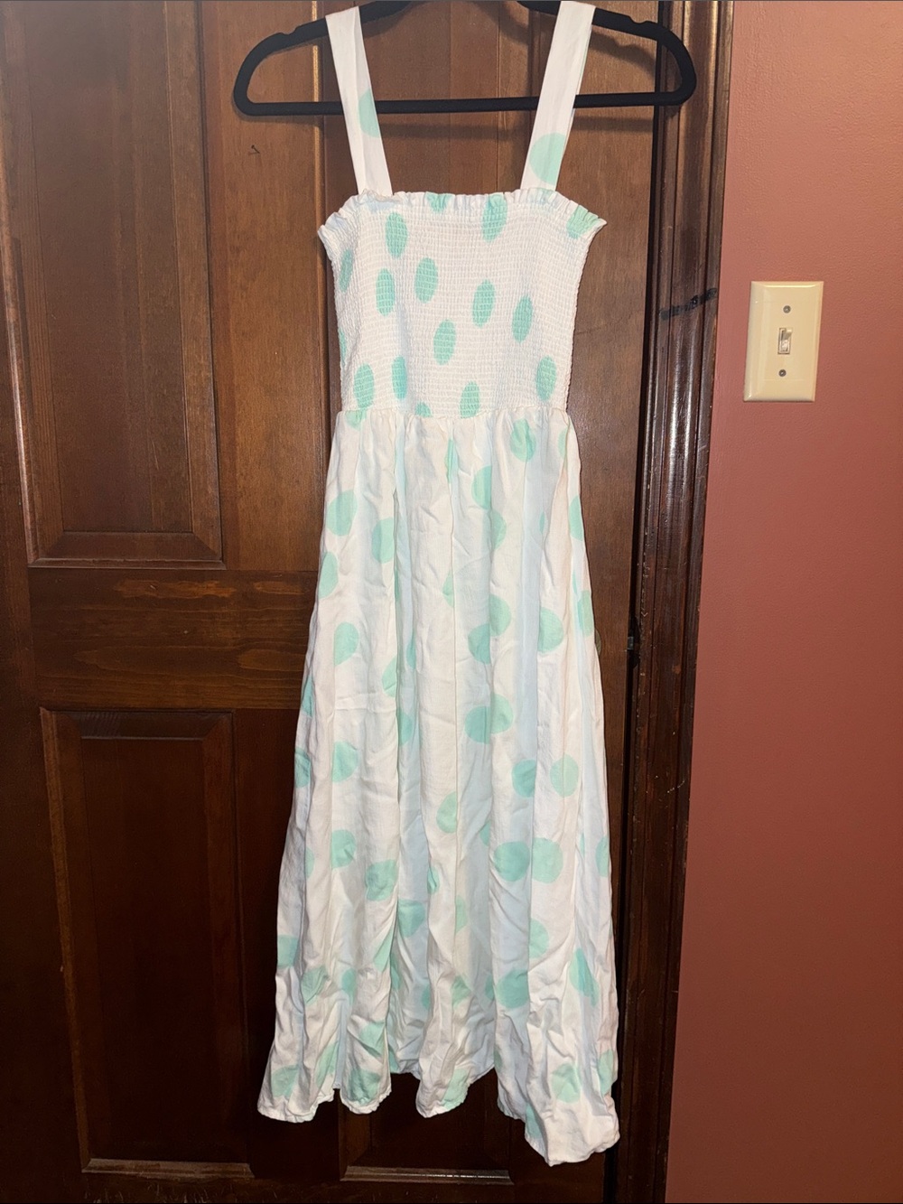 Altar'd State White Dress with Mint Polka Dots